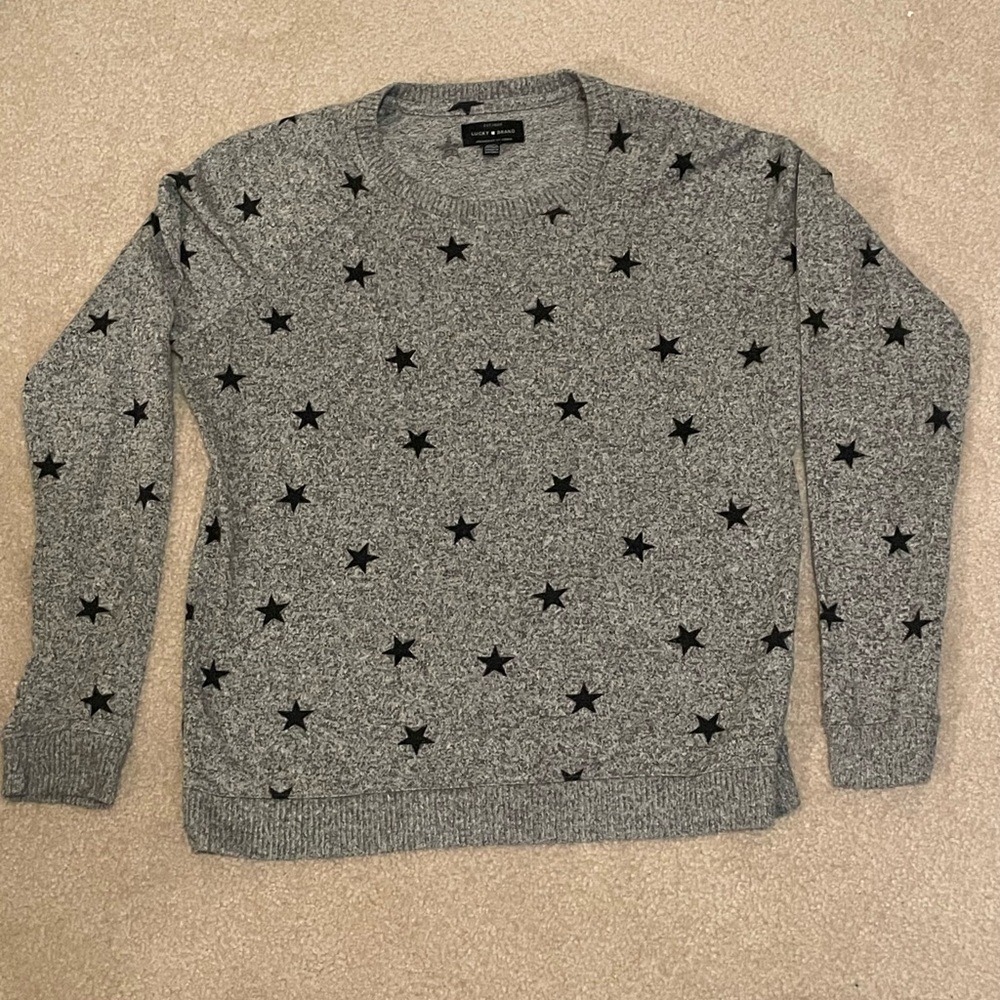 Lucky Brand Gray Sweater with Black Star Design